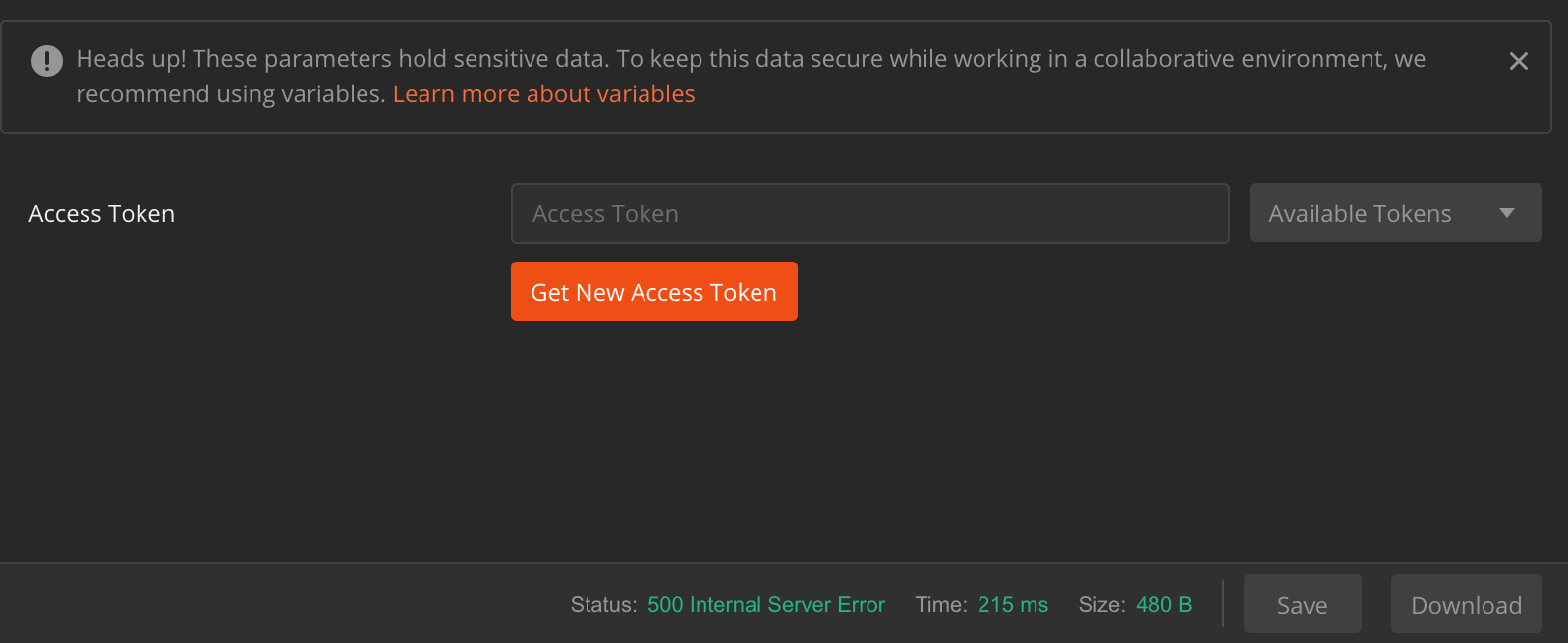 Step 2: click on "Request New Access Token".